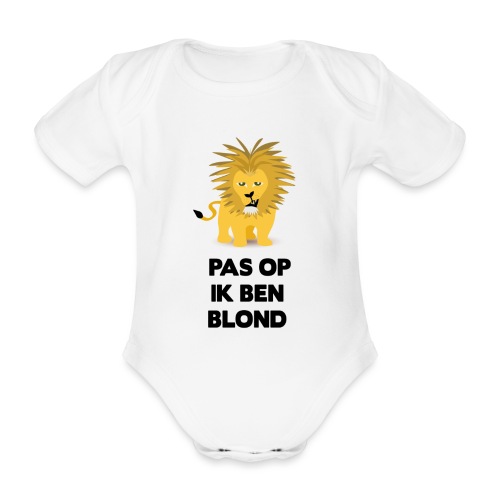 Pas op ik ben blond een cartoon van blonde leeuw - Baby bio-rompertje met korte mouwen