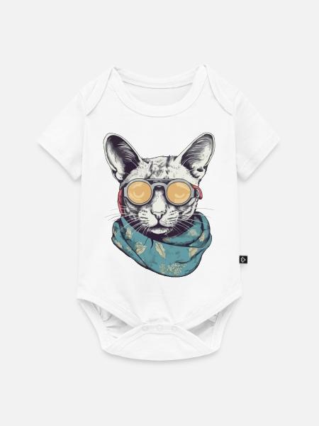 Katzengelbe Brille - Baby Premium Kurzarmbody - Weiß