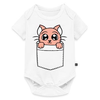Petit chat mignon dans le sac sac de chemise à poche de poitrine - Body à manches courtes Premium Bébé - blanc - Devant
