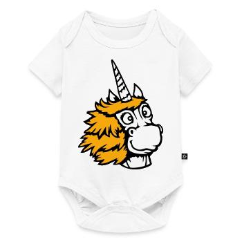 Licorne heureux sourire amical bande dessinée dessin animé - Body à manches courtes Premium Bébé - blanc - Devant