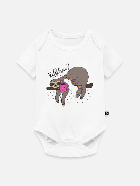 Käffchen Einhorn Faultier Kaffeetasse Büro Kaffee - Baby Premium Kurzarmbody - Weiß