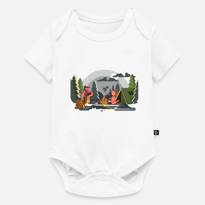 Duo de camping Forêt Feu de Camp - Body à manches courtes Premium Bébé - blanc