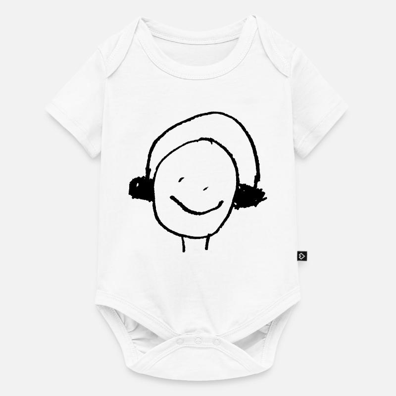 Kopfhörer oder Ohrenwärmer Kinderzeichnung DJ - Baby Premium Kurzarmbody - Weiß