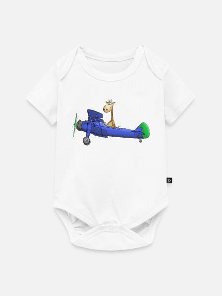 Flugzeug Comic Giraffe Kinder - Baby Premium Kurzarmbody - Weiß