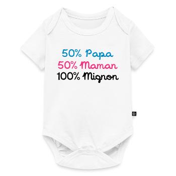 Papa 50% 50% 100% Nette Mom - Baby Premium Kurzarmbody - Weiß - Vorne