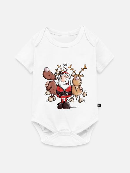 Weihnachtsmann umarmt Rentiere - Baby Premium Kurzarmbody - Weiß