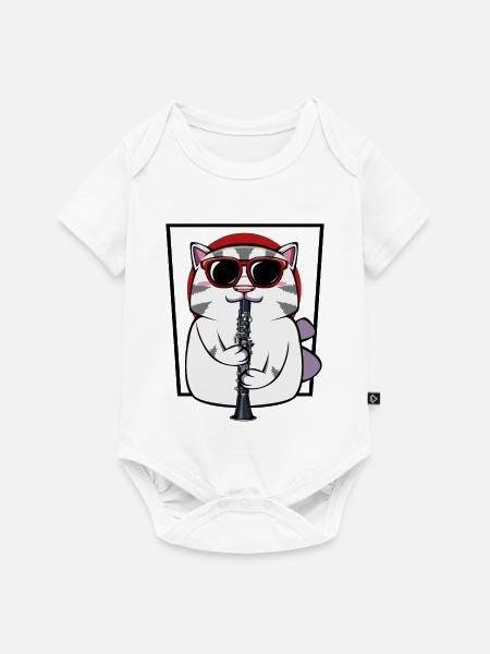 Katzenklarinettist mit Sonnenbrille - Baby Premium Kurzarmbody - Weiß