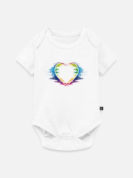Regenbogen Herz - Baby Premium Kurzarmbody - Weiß