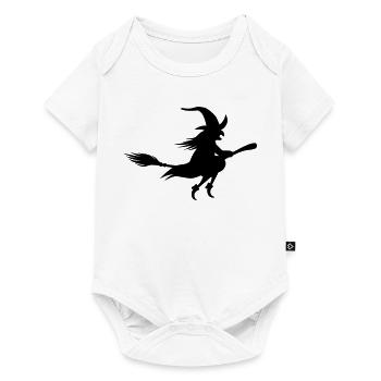 Fliegende alte Hexe auf einem Besen / schwarz-weiß - Baby Premium Kurzarmbody - Weiß - Vorne