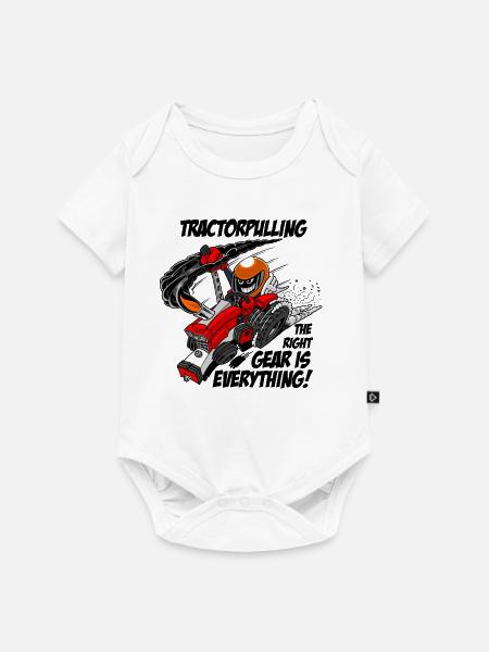 0966 Traktor ziehen - Baby Premium Kurzarmbody - Weiß