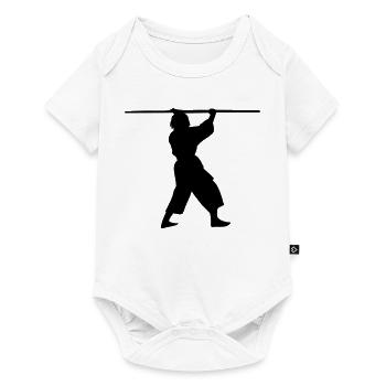 Kobudo avec un long bo au-dessus de la figure de l’ombre de tête - Body à manches courtes Premium Bébé - blanc - Devant