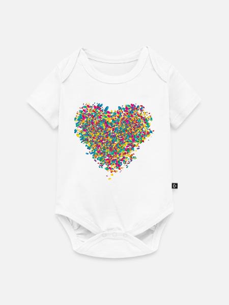 bunt leuchtendes Konfetti Herz - Baby Premium Kurzarmbody - Weiß
