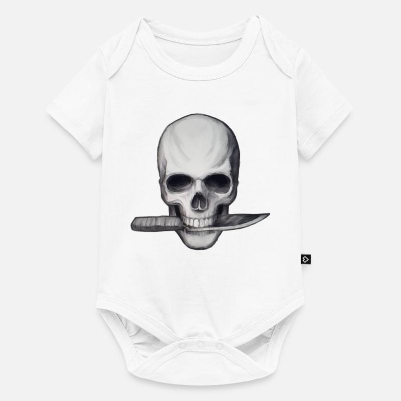 Crâne avec couteau dans la bouche - Body à manches courtes Premium Bébé - blanc