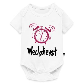 Baby Wecker Weckdienst Frühaufsteher Nachtaktiv - Baby Premium Kurzarmbody - Weiß - Vorne
