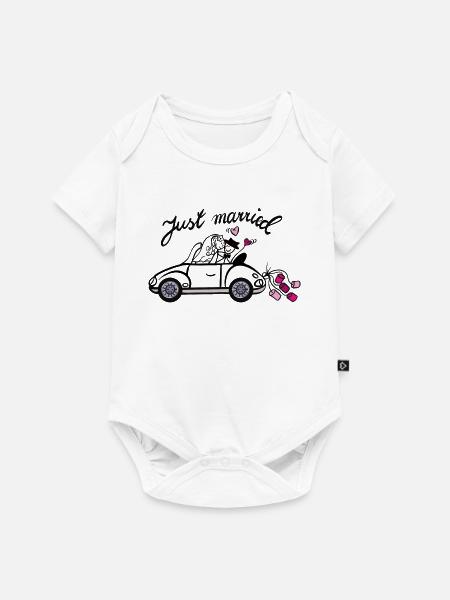 Verliebtes Brautpaar im Sportscar - Baby Premium Kurzarmbody - Weiß