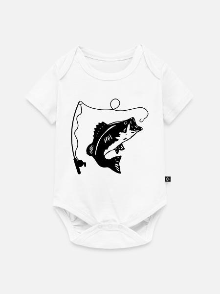 Angelrute und Fisch - Baby Premium Kurzarmbody - Weiß