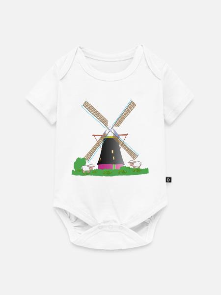 Windmühle mit Schafen - Baby Premium Kurzarmbody - Weiß