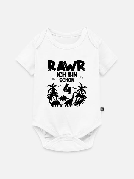 Dinosaurier 4. Geburtstag Kinder - Baby Premium Kurzarmbody - Weiß