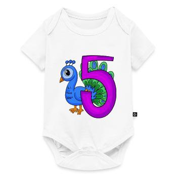 5 Jahre alt - 5. Geburtstag - Pfau Vogel Motiv - Baby Premium Kurzarmbody - Weiß - Vorne