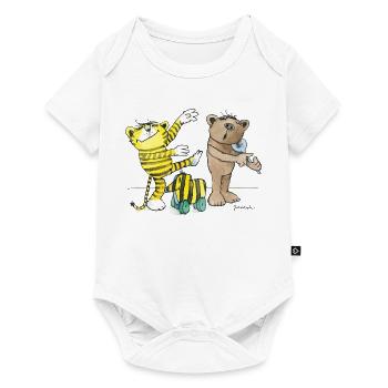 Janosch Tiger Und Bär Musizieren - Baby Premium Kurzarmbody - Weiß - Vorne