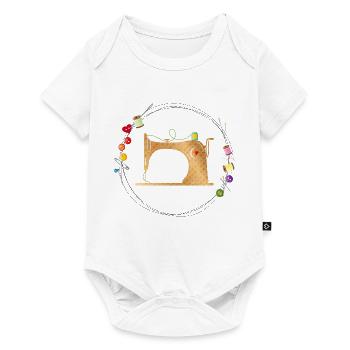 nostalgisch bunte Nähmaschine mit Nähzubehör - Baby Premium Kurzarmbody - Weiß - Vorne