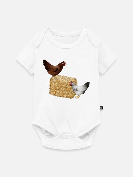 zwei Hühner auf einen Strohballen - Baby Premium Kurzarmbody - Weiß