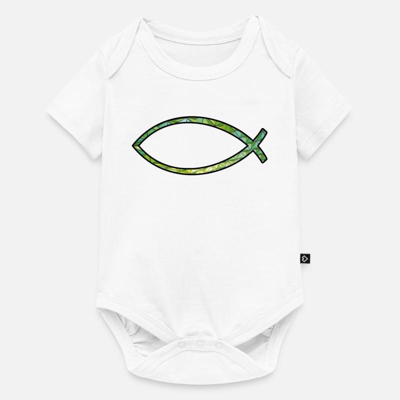 Poisson Ichtus (diamant, vert) - Body à manches courtes Premium Bébé - blanc