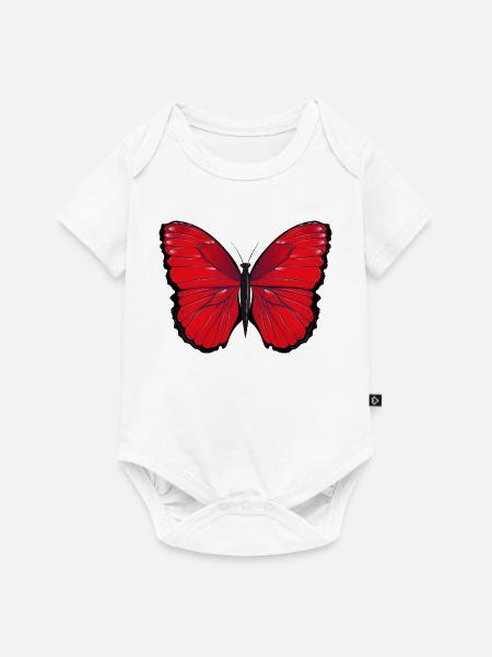 roter Schmetterling handgezeichnet und koloriert - Baby Premium Kurzarmbody - Weiß