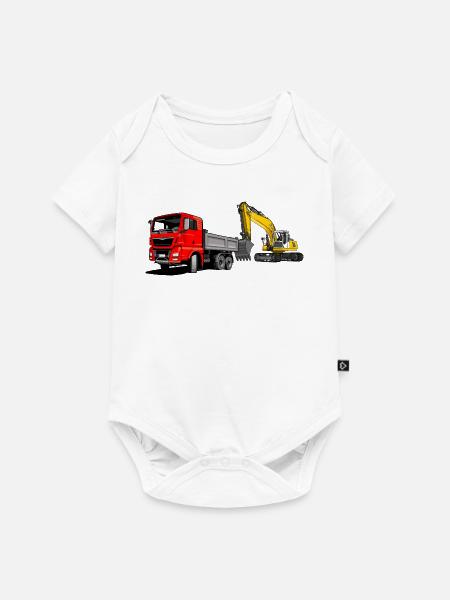 Lastauto mit Bagger - Baby Premium Kurzarmbody - Weiß