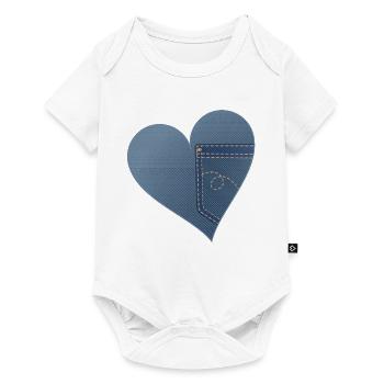 blue heart in jeans look with trouser pocket - Baby Premium short-sleeve bodysuit - white - Front