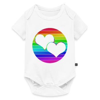 Regenbogen 2 verschlungene Herzen - Baby Premium Kurzarmbody - Weiß - Vorne