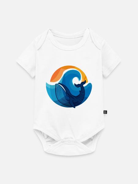 Wellen und Walhai Illustration - Baby Premium Kurzarmbody - Weiß