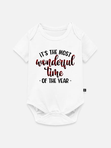 Karmesin-Karo-Schrift - Baby Premium Kurzarmbody - Weiß