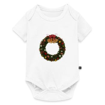 Weihnachtskranz mit Glocken und Schleife - Baby Premium Kurzarmbody - Weiß - Vorne