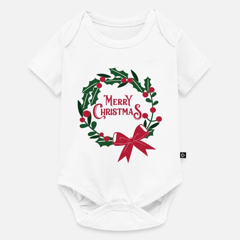 Weihnachtskranz mit roter Schleife - Baby Premium Kurzarmbody - Weiß