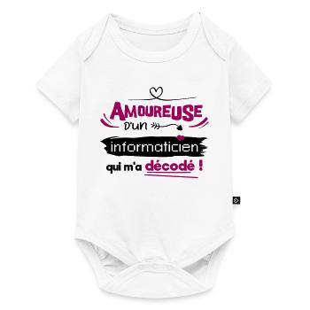 Amoureuse d'un informaticien ! humour geek - Body à manches courtes Premium Bébé - blanc - Devant