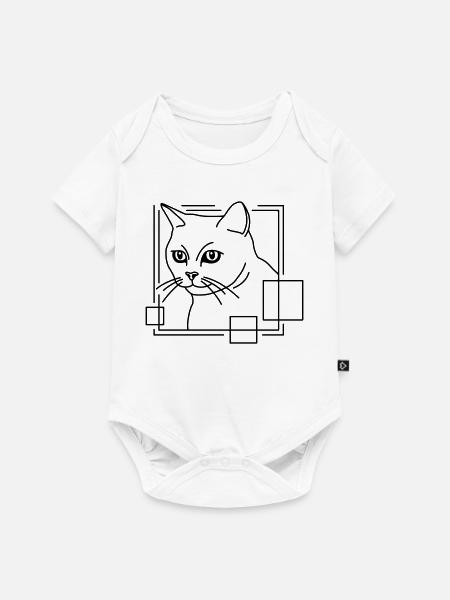 Katze in geometrischer Form - Line-Art-Design - Baby Premium Kurzarmbody - Weiß
