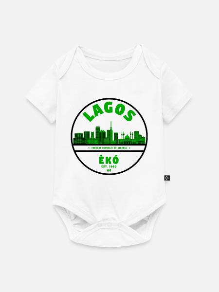 Lagos Skyline Grün - Baby Premium Kurzarmbody - Weiß