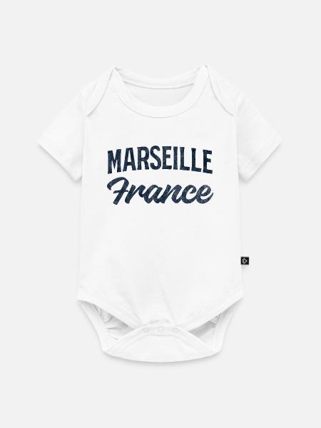 Marseille Frankreich Retro Script - Baby Premium Kurzarmbody - Weiß