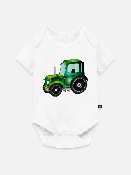 grüner 3D Traktor für Trecker und Bauernhof Fans - Baby Premium Kurzarmbody - Weiß