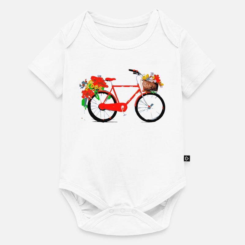 Vélo rouge avec panier de fleurs - Body à manches courtes Premium Bébé - blanc