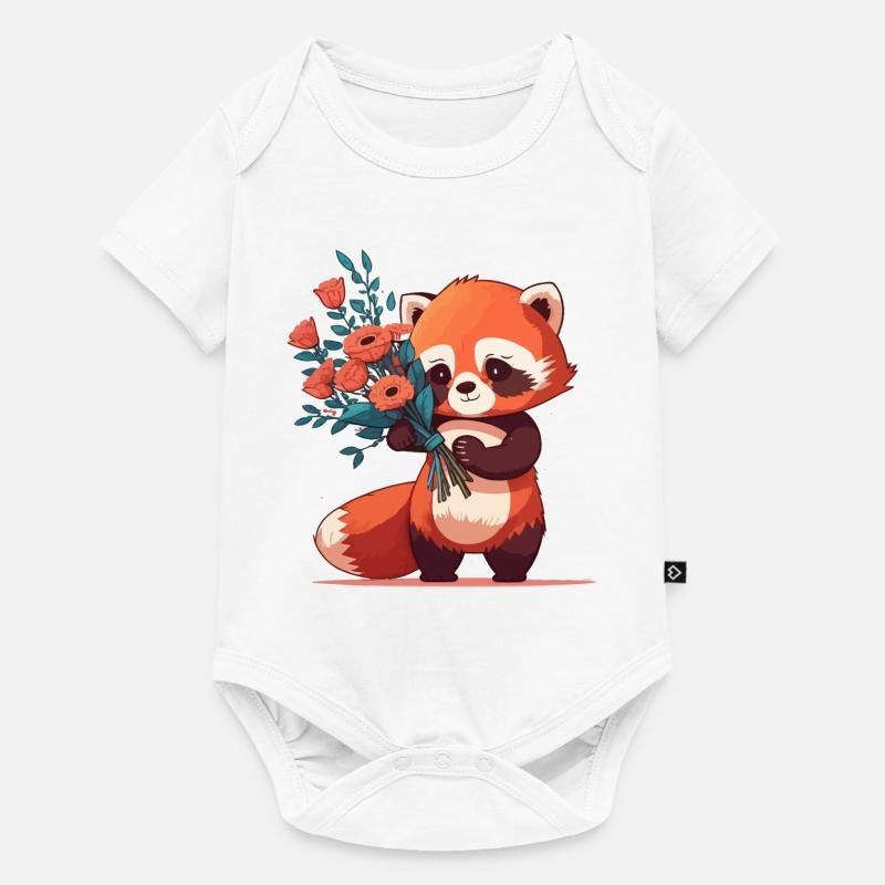 Panda roux à fleurs - Body à manches courtes Premium Bébé - blanc