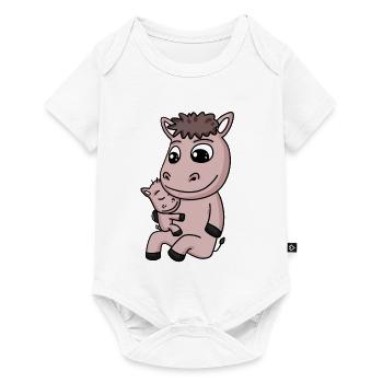 Pferd Familie - Pferd mit Baby - Baby Premium Kurzarmbody - Weiß - Vorne
