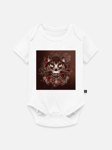 dunkle geheimnisvolle Katze im Rosengarten - Baby Premium Kurzarmbody - Weiß