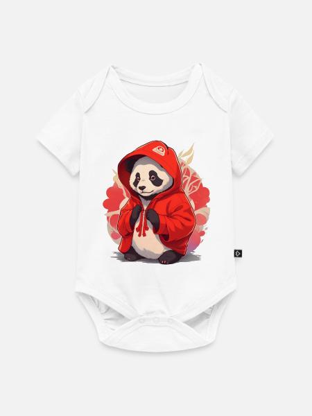 Panda mit Hoody - Baby Premium Kurzarmbody - Weiß