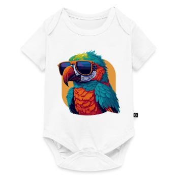 Farbenfroher Charmer: Retro Papagei T-Shirt - Baby Premium Kurzarmbody - Weiß - Vorne