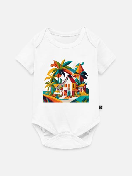Haus unter Palmen am Meer - Baby Premium Kurzarmbody - Weiß