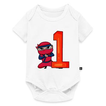 Junge 1 jährig 1. Geburtstag Junge Ninja - Baby Premium Kurzarmbody - Weiß - Vorne