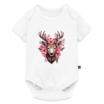 Chevreuil avec des fleurs Costumes Tête de cerf Tête de cerf - Body à manches courtes Premium Bébé - blanc - Devant