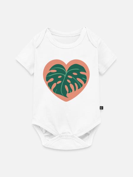 Herz Monstera Tropenstil - Baby Premium Kurzarmbody - Weiß